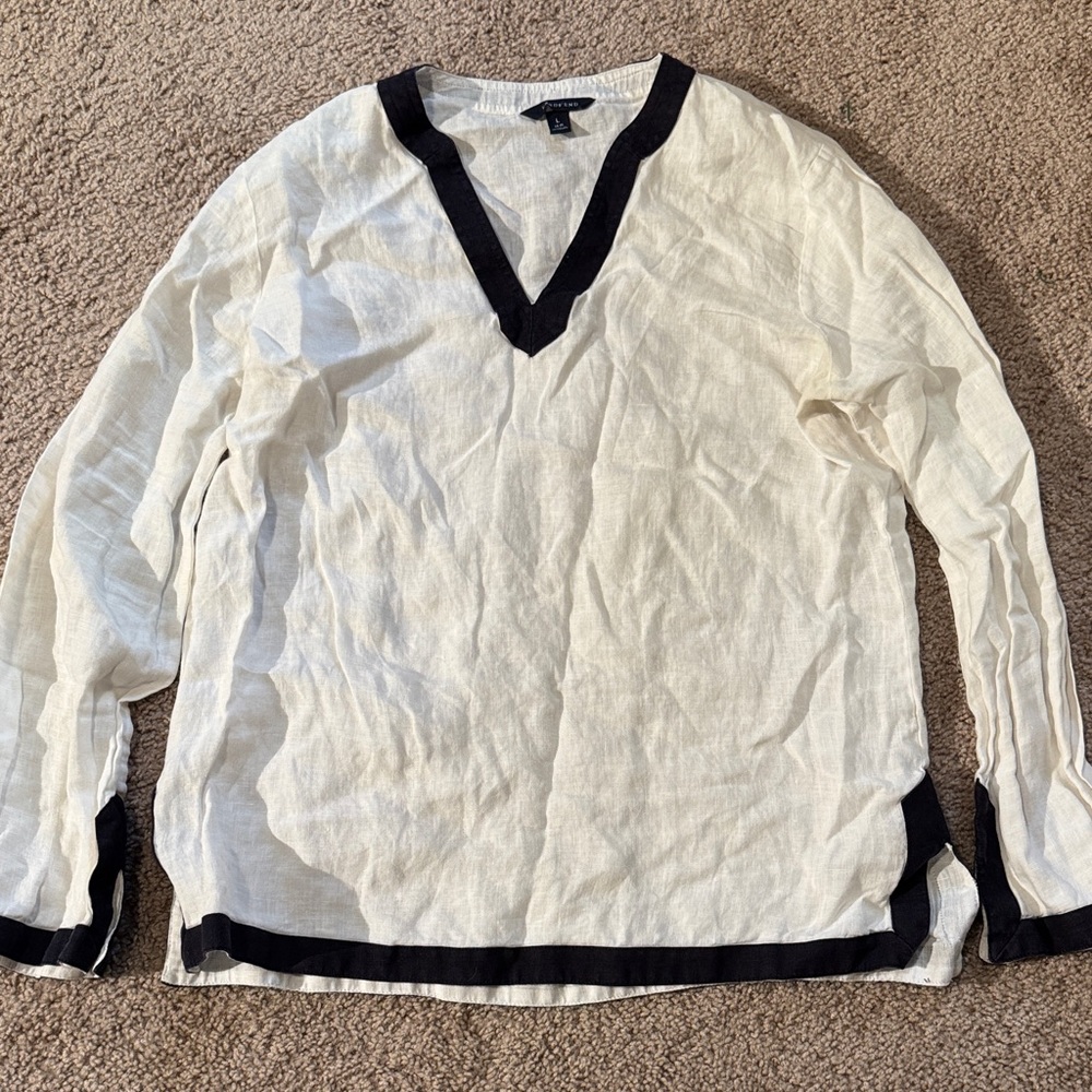 Lands' End Cream and Black V-Neck Sweater